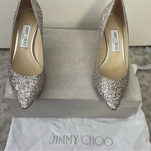 Jimmy Choo glitter silver pumps 2 inches.
